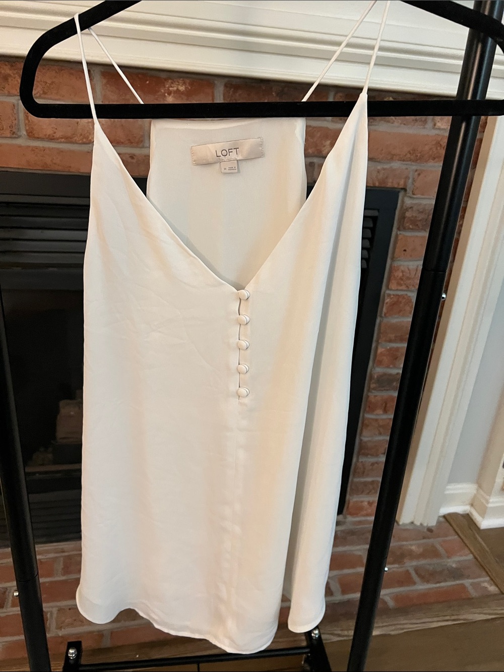 LOFT Cream Satin Slip with Front Covered Buttons
